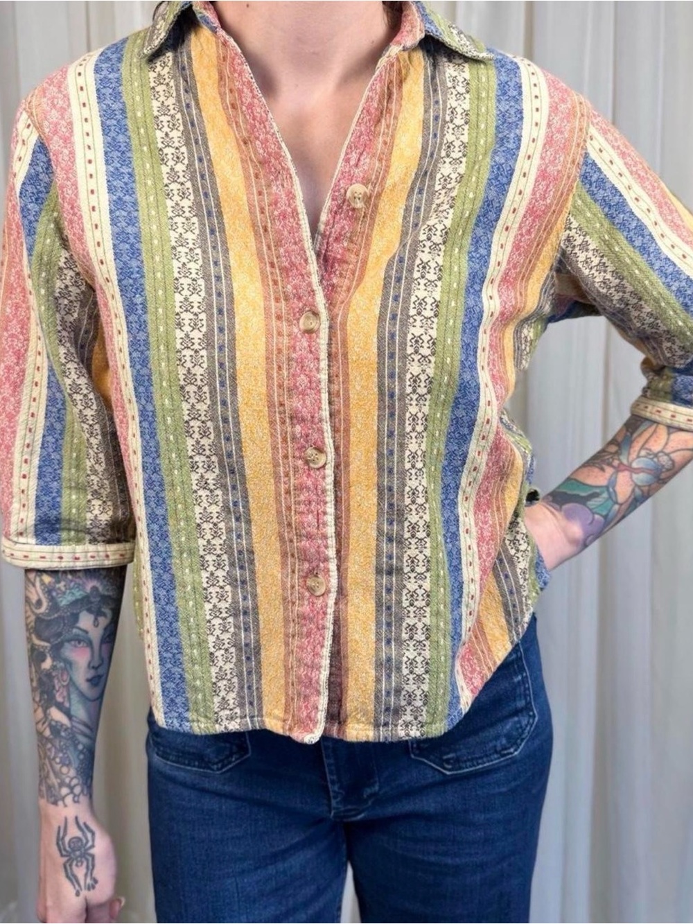 Rebecca Malone Multicolor Striped Button-Down Shirt